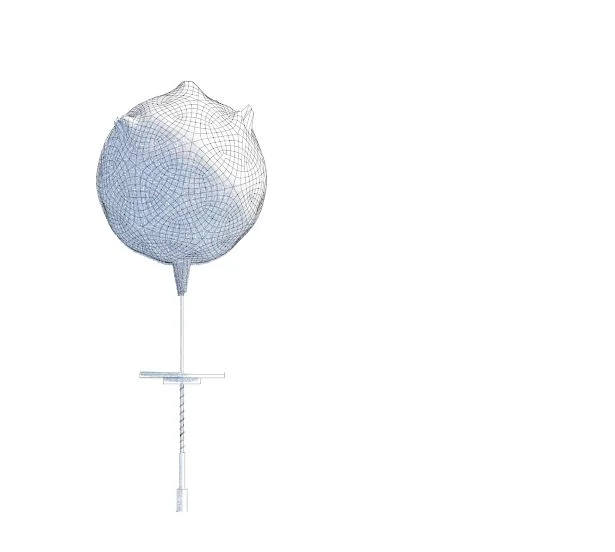 A pale blue bulb-shaped form on a thin stem, like a buoy