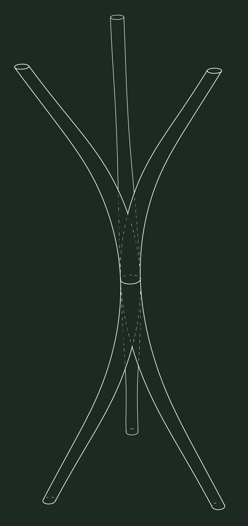 White line drawing of the assembled rack on a dark ground