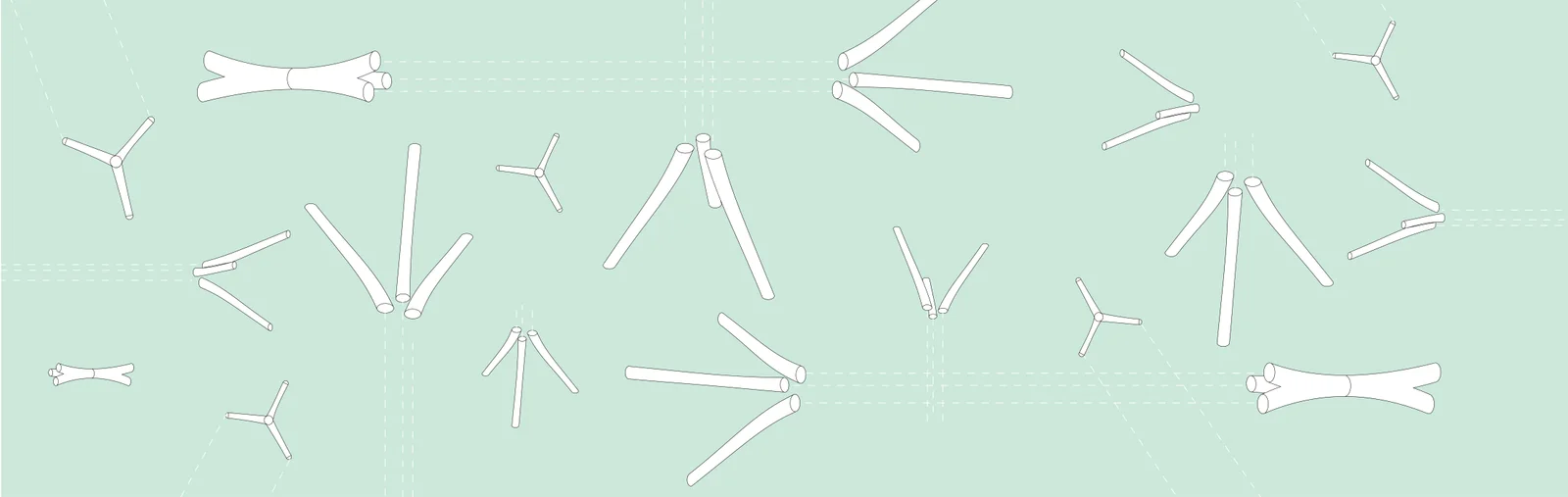 The rack's limbs laid out flat as a cutting layout on a pale green sheet
