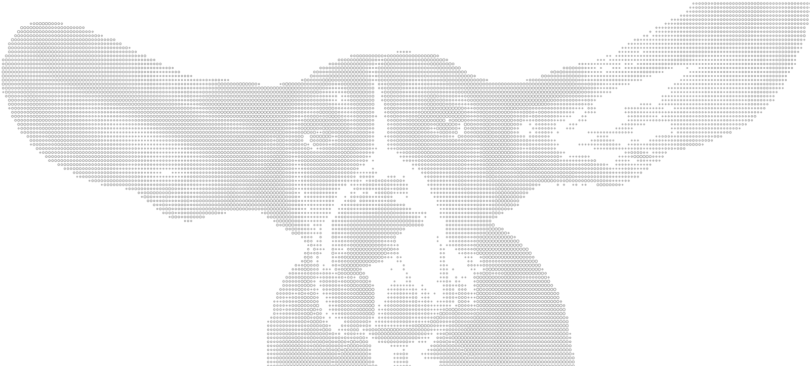 A basset hound with its ears flying, drawn as a field of grey dots of different sizes