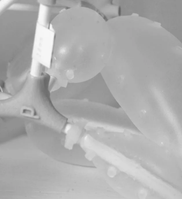 Close-up of a translucent inflated sleeve at a white node