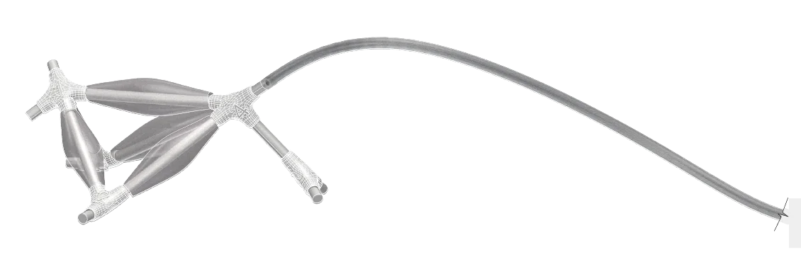 Rendering of a long pipe with an inflated silicone sleeve bulging along it