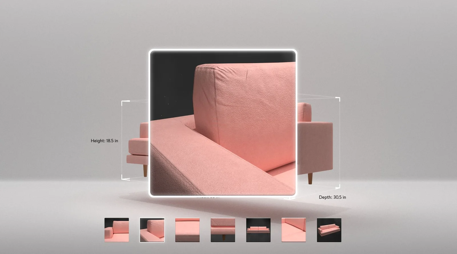A close-up panel showing the texture of a sofa arm