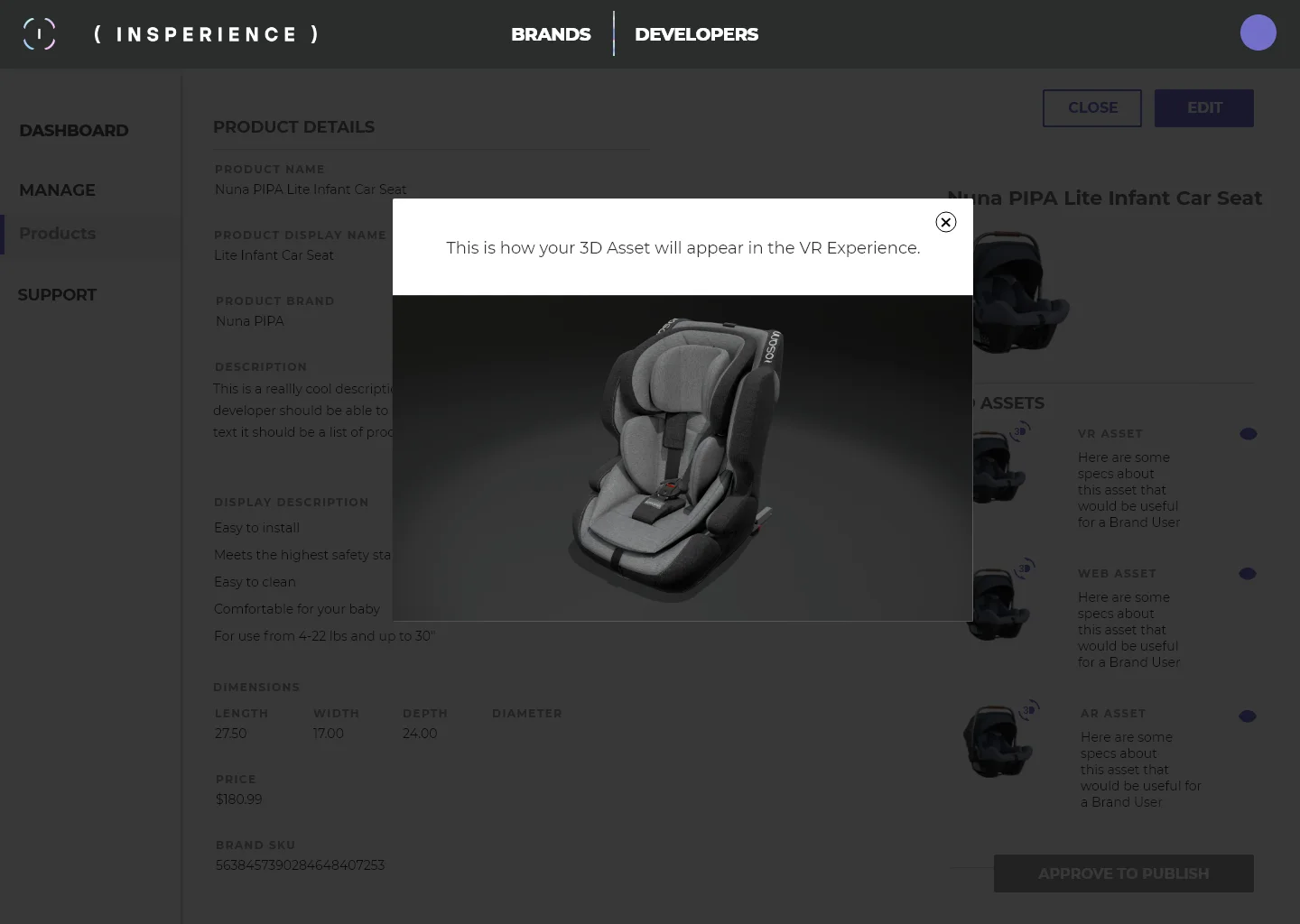 A 3D model of a car seat shown in a viewer